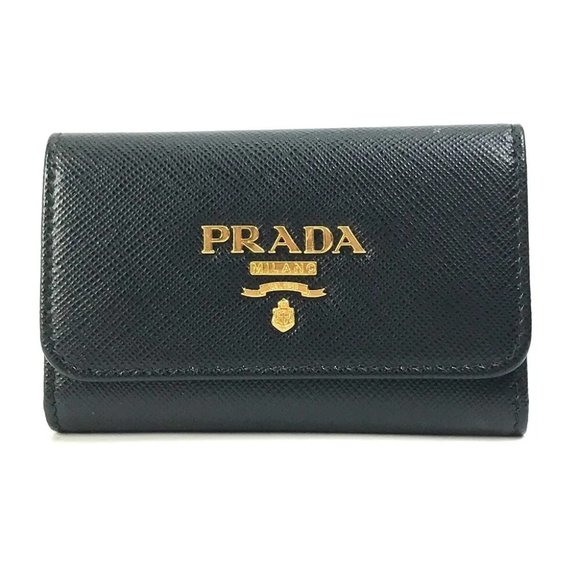 PRADA logo Key ring 4-Ring Key Case saffiano leather Black - Picture 1 of 12